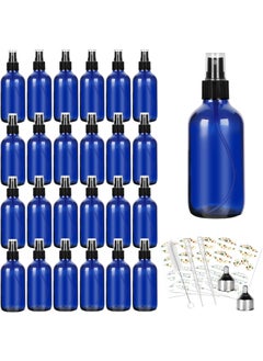CycleMore CycleMore 25 Pack 4oz Blue Glass Spray Bottles with Fine Mist Sprayers, Glass Travel Bottles for Cosmetic Essential Oils Cleaning Solutions Perfumes & More Liquids (1 Brush, 2 Funnels and 36 Labels) 