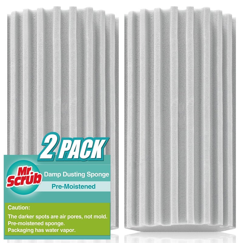 MR. SCRUB Damp Dusting Sponge Duster, 2 Pack Grey Dust Cleaning Sponge, Reusable Household Cleaning Sponge Tool for Blinds, floorboards, Fan Blades, Vents, Glass, Railings, Mirrors - Image 1