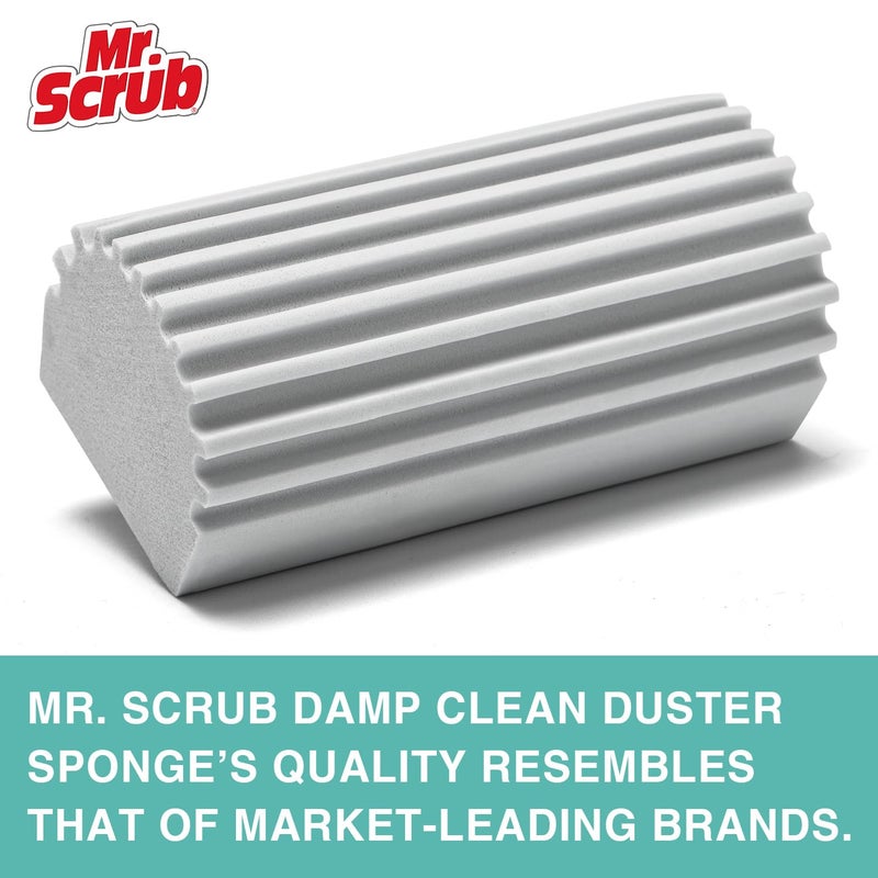 MR. SCRUB Damp Dusting Sponge Duster, 2 Pack Grey Dust Cleaning Sponge, Reusable Household Cleaning Sponge Tool for Blinds, floorboards, Fan Blades, Vents, Glass, Railings, Mirrors - Image 2