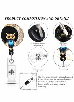 Y&D Crystal Badge Reels 5Pcs Retractable Rhinestone Holder ID Name with Alligator Swivel Clip for Teacher Worker Nurse Gift (Turtle, Bee, Owl, Flower)  - Image 3