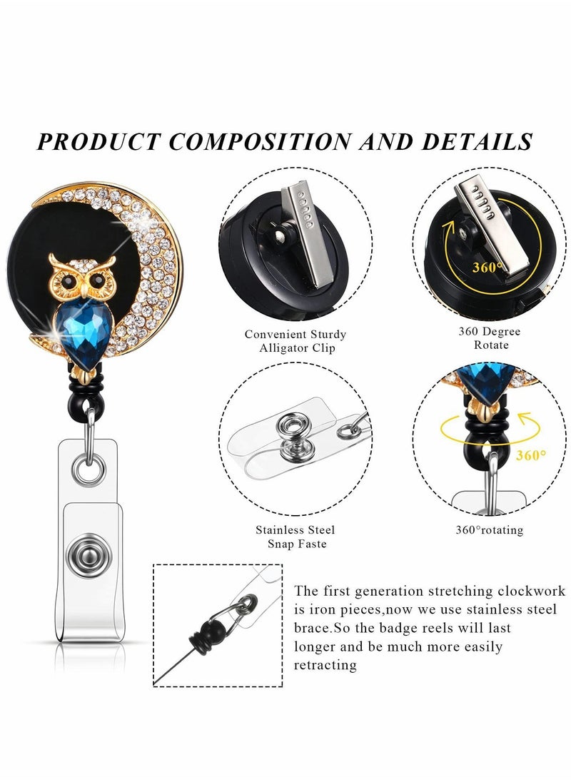 Y&D Crystal Badge Reels 5Pcs Retractable Rhinestone Holder ID Name with Alligator Swivel Clip for Teacher Worker Nurse Gift (Turtle, Bee, Owl, Flower)  - Image 3