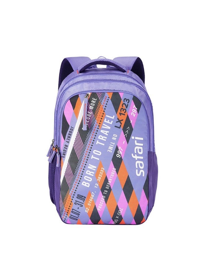 Safari Flight 35L School Backpack Bag For Boys & Girls,Travel/Office Bag For Men & Women,College Bag,Casual Printed 3 Compartment Backpack With Bottle Holder & Front Pocket,3 Compartments,Purple - Image 1