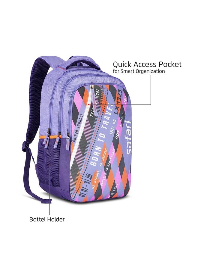 Safari Flight 35L School Backpack Bag For Boys & Girls,Travel/Office Bag For Men & Women,College Bag,Casual Printed 3 Compartment Backpack With Bottle Holder & Front Pocket,3 Compartments,Purple - Image 3