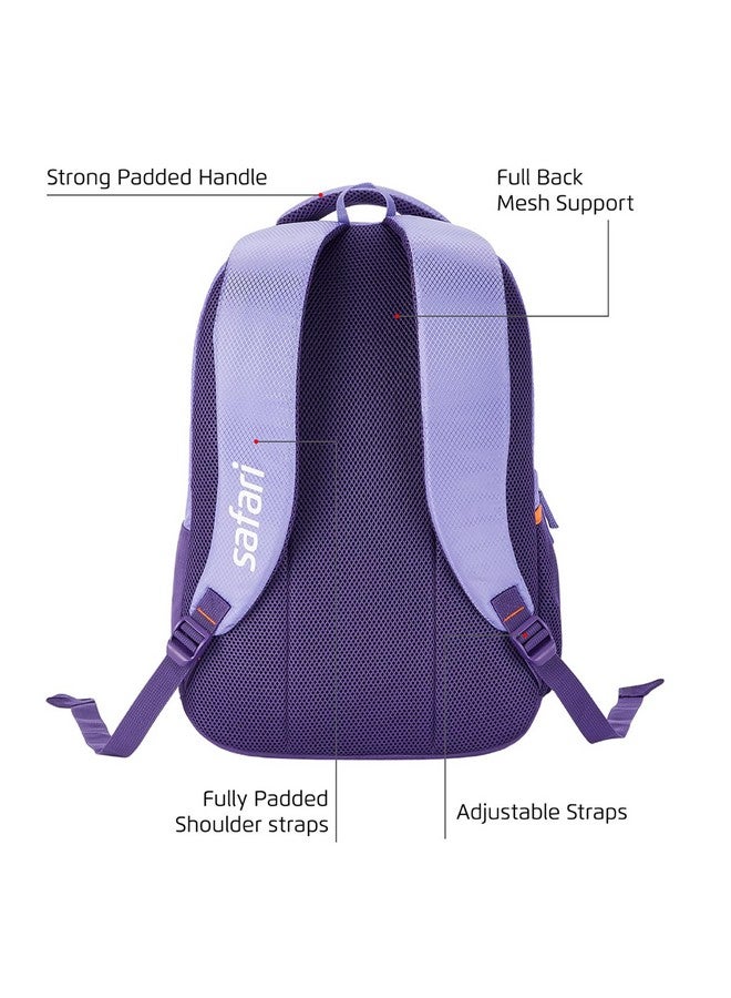 Safari Flight 35L School Backpack Bag For Boys & Girls,Travel/Office Bag For Men & Women,College Bag,Casual Printed 3 Compartment Backpack With Bottle Holder & Front Pocket,3 Compartments,Purple - Image 4