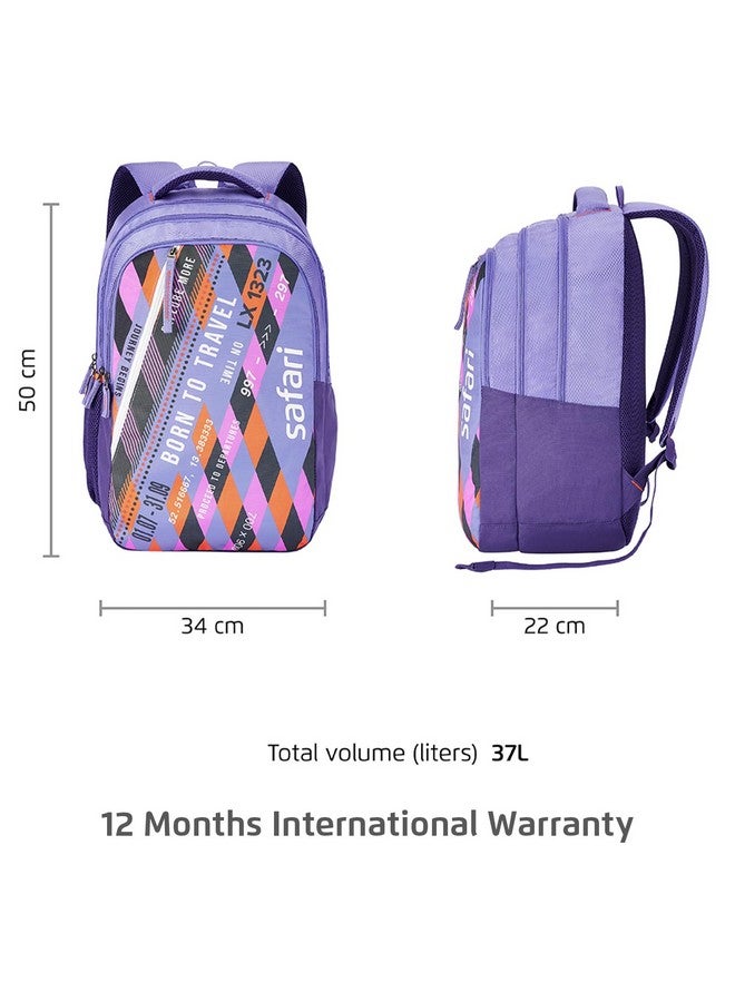 Safari Flight 35L School Backpack Bag For Boys & Girls,Travel/Office Bag For Men & Women,College Bag,Casual Printed 3 Compartment Backpack With Bottle Holder & Front Pocket,3 Compartments,Purple - Image 5