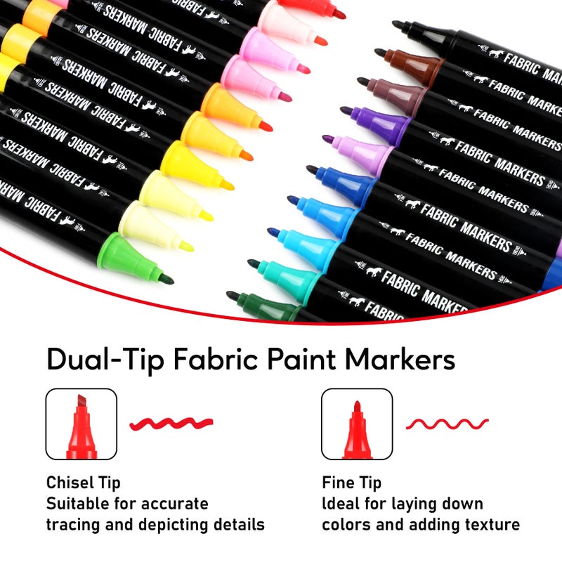 Pagather Fabric Markers Permanent for Clothes, 20 Colors Dual Tip with Fine and Chisel Tips Paint Pens for Clothing Canvas Tote Bags T-Shirt and Shoes, Non Toxic Ink for Kids and Adults - Image 2
