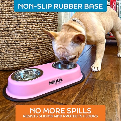 Master Pet Supply Double Dog Bowls Set with Elevated Base and 2 (8 oz) Stainless Steel Removable Dishes (Rose Quartz) – Double Cat Food Water Bowl, Dog Puppy Food Bowl Set, Rust Resistant - Image 4