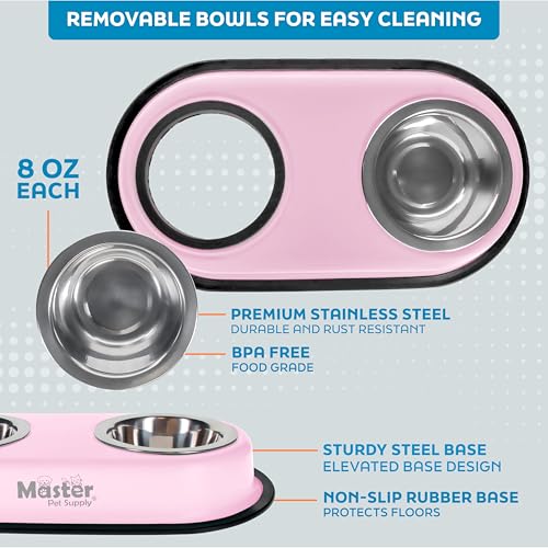 Master Pet Supply Double Dog Bowls Set with Elevated Base and 2 (8 oz) Stainless Steel Removable Dishes (Rose Quartz) – Double Cat Food Water Bowl, Dog Puppy Food Bowl Set, Rust Resistant - Image 3