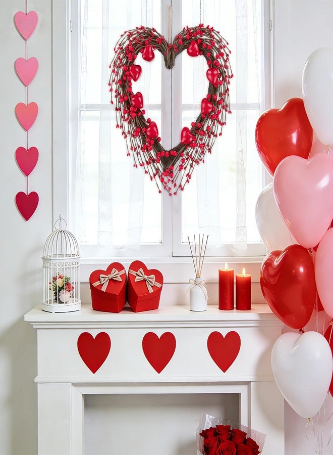 U'Artlines 15 Inch Valentine’s Day Wreath, Red Heart Shaped Door Wreath with Cute Berries for Valentine’s Day Gift Wedding Anniversary Festival Front Door Wall Decor - Image 5