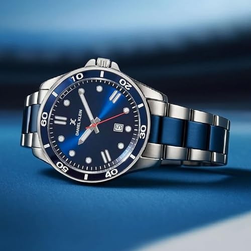 Daniel Klein Analog Blue Round Dial Two Tone Silver Blue Metal Strap Water-Resistant Wrist Watch for Men Boys DK11752-2 - Image 2
