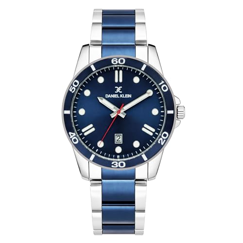 Daniel Klein Analog Blue Round Dial Two Tone Silver Blue Metal Strap Water-Resistant Wrist Watch for Men Boys DK11752-2 - Image 1