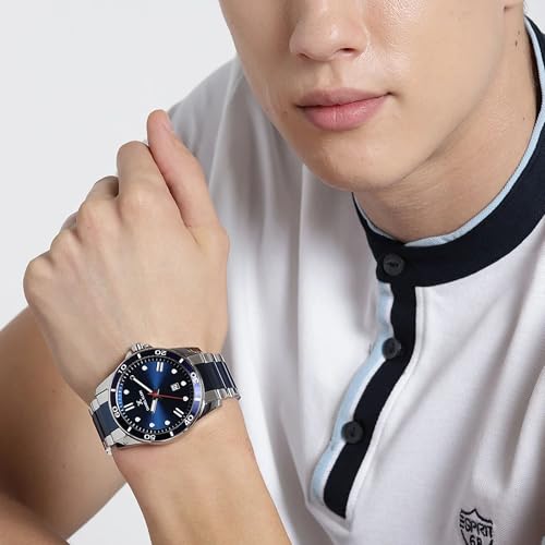Daniel Klein Analog Blue Round Dial Two Tone Silver Blue Metal Strap Water-Resistant Wrist Watch for Men Boys DK11752-2 - Image 5