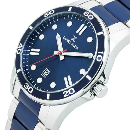 Daniel Klein Analog Blue Round Dial Two Tone Silver Blue Metal Strap Water-Resistant Wrist Watch for Men Boys DK11752-2 - Image 3