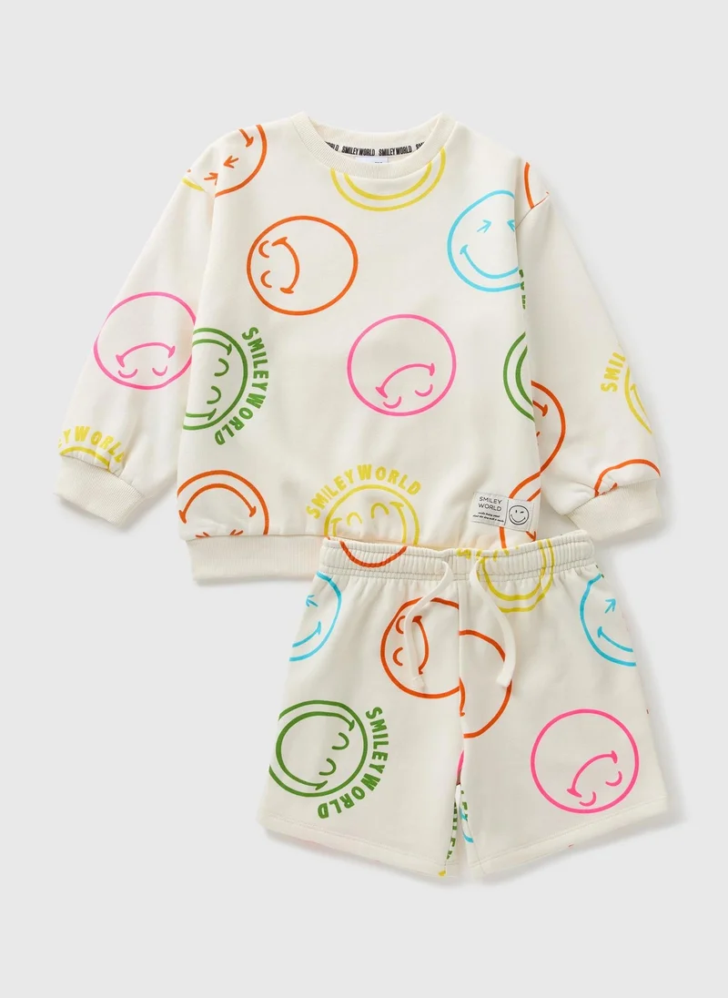 Matalan Kids Cream Smiley Sweatshirt & Short Set