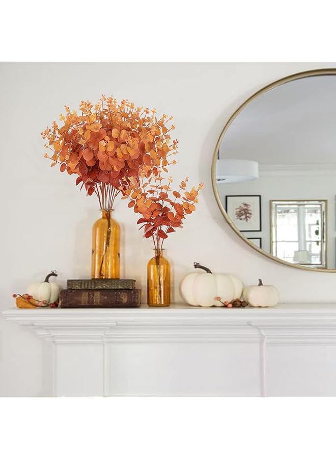 erorex 3Pcs Artificial Flower Fake Money Grass Eucalyptus Leaves Branches Bulk Fall Orange Faux Greenery Stems Touch Branches For Home Office Centerpiece Wedding Banquet Flower Arrangement Decoration - Image 5