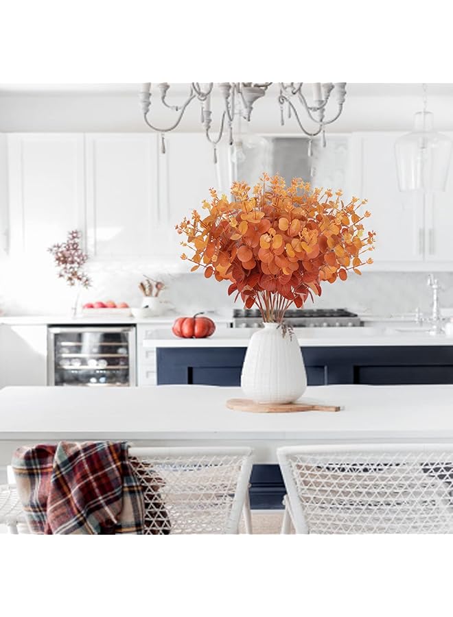 erorex 3Pcs Artificial Flower Fake Money Grass Eucalyptus Leaves Branches Bulk Fall Orange Faux Greenery Stems Touch Branches For Home Office Centerpiece Wedding Banquet Flower Arrangement Decoration - Image 3