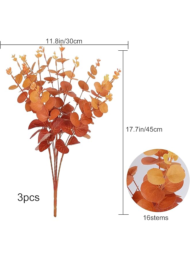 erorex 3Pcs Artificial Flower Fake Money Grass Eucalyptus Leaves Branches Bulk Fall Orange Faux Greenery Stems Touch Branches For Home Office Centerpiece Wedding Banquet Flower Arrangement Decoration - Image 4