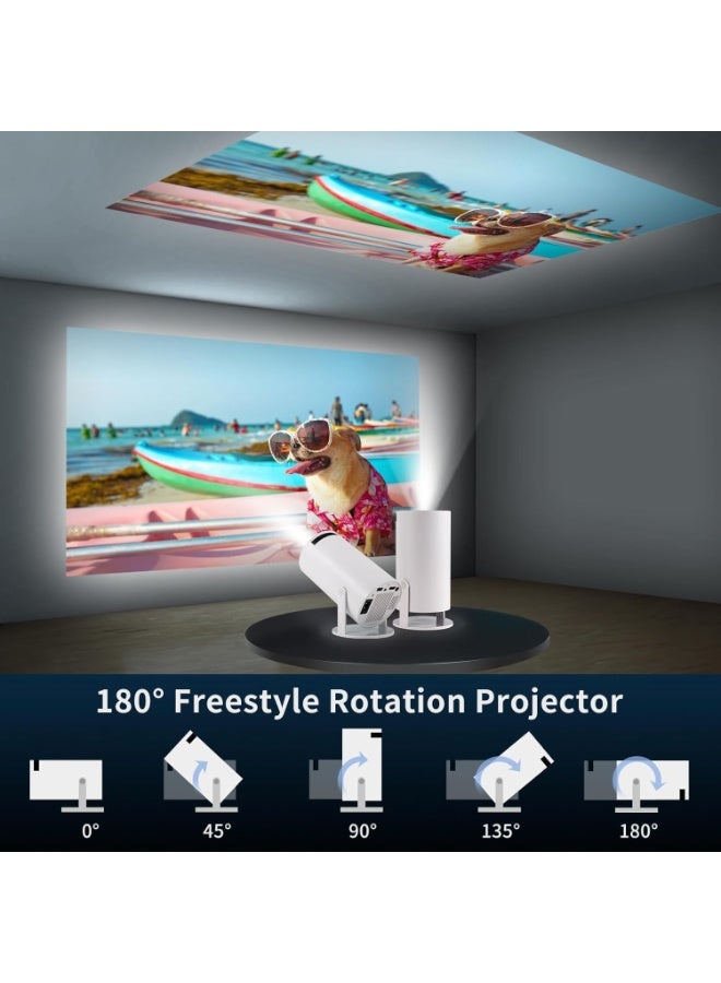 ماجكوبيك جهاز عرض صغير، جهاز عرض محمول، جهاز عرض بدقة 4K/200 ANSI مزود بتقنية WiFi 2.4/5G وبلوتوث. تصحيح انحراف الصورة تلقائي، شاشة بحجم 40-130 بوصة، إمكانية قلب 180 درجة، نظام أندرويد 11.0، جهاز عرض أفلام بتصميم دائري (أبيض) - Image 5