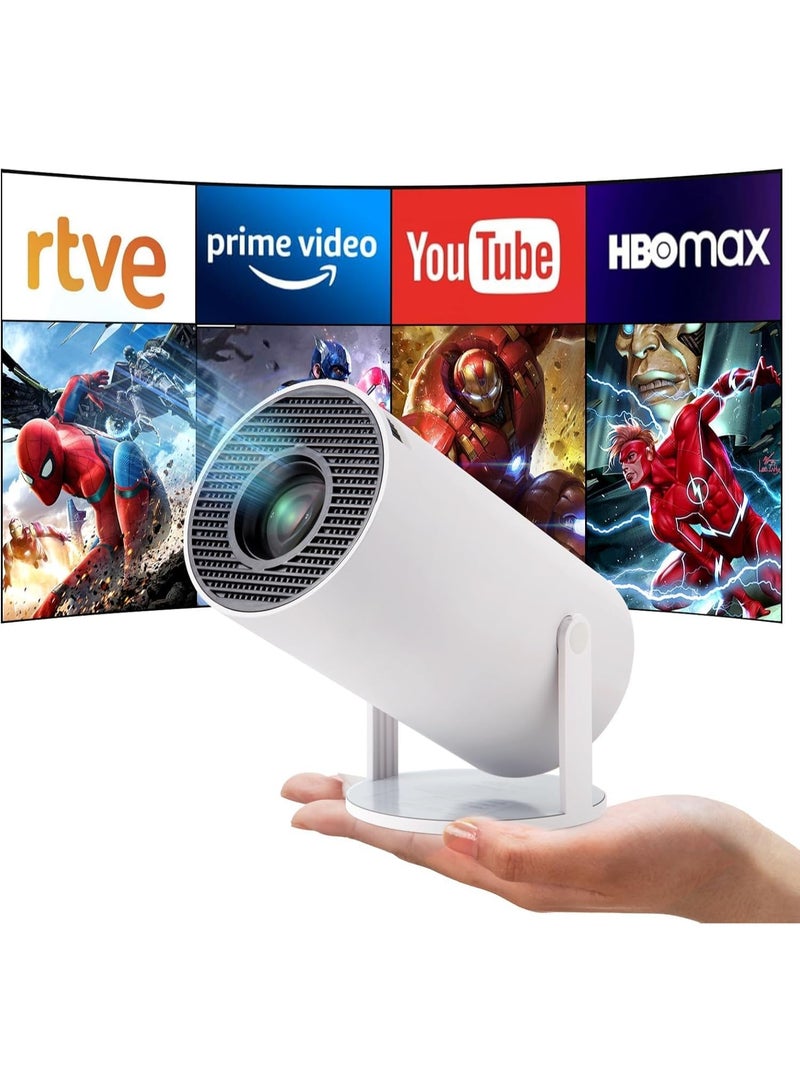 ماجكوبيك جهاز عرض صغير، جهاز عرض محمول، جهاز عرض بدقة 4K/200 ANSI مزود بتقنية WiFi 2.4/5G وبلوتوث. تصحيح انحراف الصورة تلقائي، شاشة بحجم 40-130 بوصة، إمكانية قلب 180 درجة، نظام أندرويد 11.0، جهاز عرض أفلام بتصميم دائري (أبيض) - Image 2