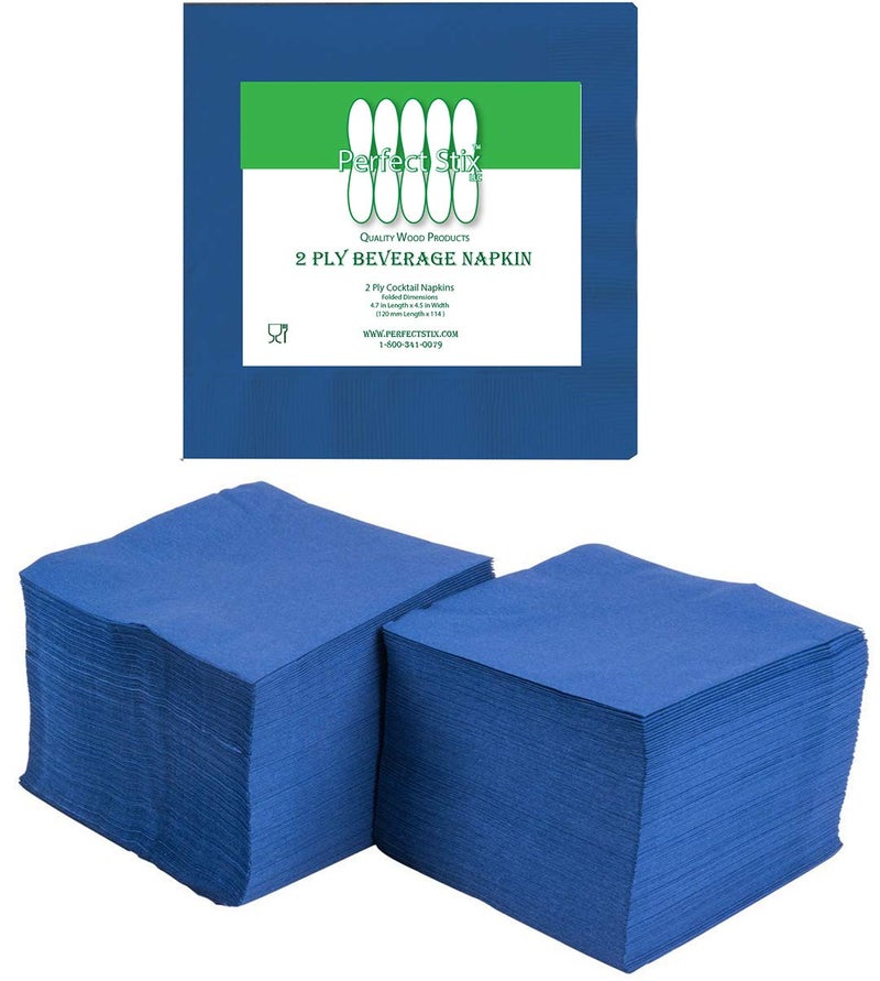 Perfectware 2 Ply Navy Blue-200 Navy Blue Beverage Napkin Package of 200ct- 2-Ply  2.5"" Height  5"" Width  10"" Length (Pack of 200) - Image 1