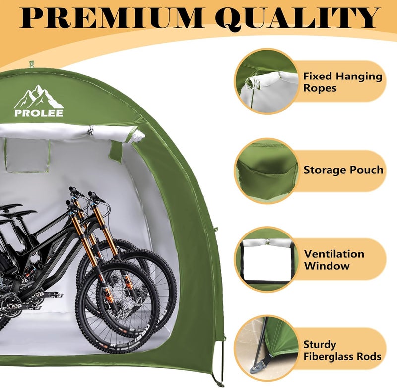 PROLEE Bike Shed 6.6FT Waterproof 210D Oxford Fabric, Bike Storage with Window Design for Outdoor Storage, Bike Storage Tent for 2-3 Bikes, Outdoor Storage Waterproof - Image 4