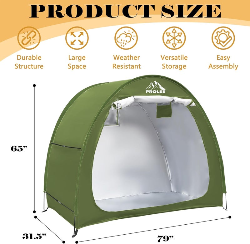 PROLEE Bike Shed 6.6FT Waterproof 210D Oxford Fabric, Bike Storage with Window Design for Outdoor Storage, Bike Storage Tent for 2-3 Bikes, Outdoor Storage Waterproof - Image 3