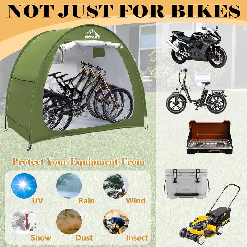 PROLEE Bike Shed 6.6FT Waterproof 210D Oxford Fabric, Bike Storage with Window Design for Outdoor Storage, Bike Storage Tent for 2-3 Bikes, Outdoor Storage Waterproof - Image 2