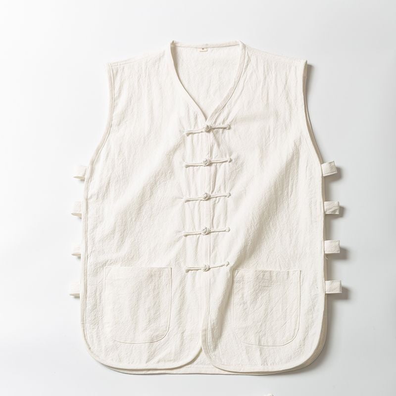 Chinese Style Cotton And Linen Tang Dress Vest Suit Men'S Young Men'S Chinese Style Waistcoat Summer Waistcoat Buckle Loose Vest Sweatshirt - Image 1