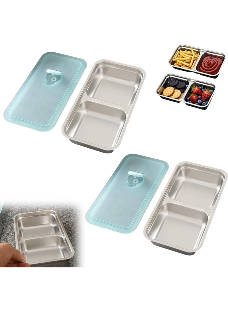 Grab and Go Snack Containers Reusable,Stainless Steel Double Compartment Snack Containers,Dishwasher- Reusable Condiment Container with Lids of Snacks,Dips,Travel and Outdoor Camping (2PCS) - Image 1