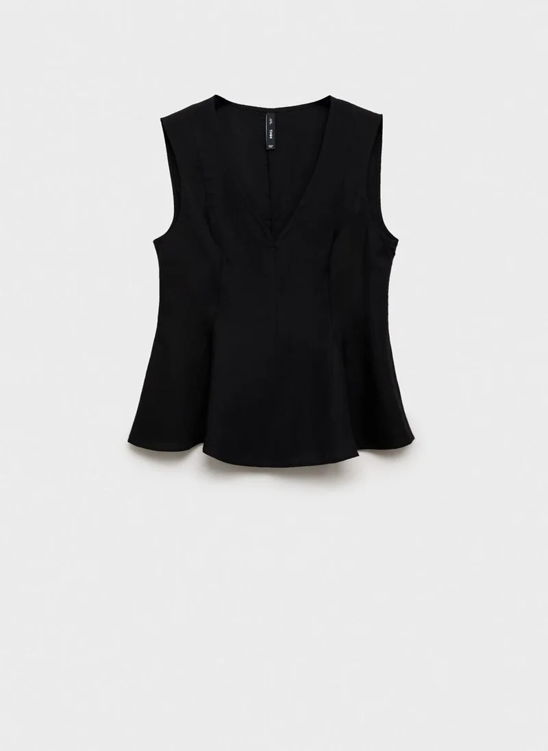 MANGO Linen Blend Peplum Top
