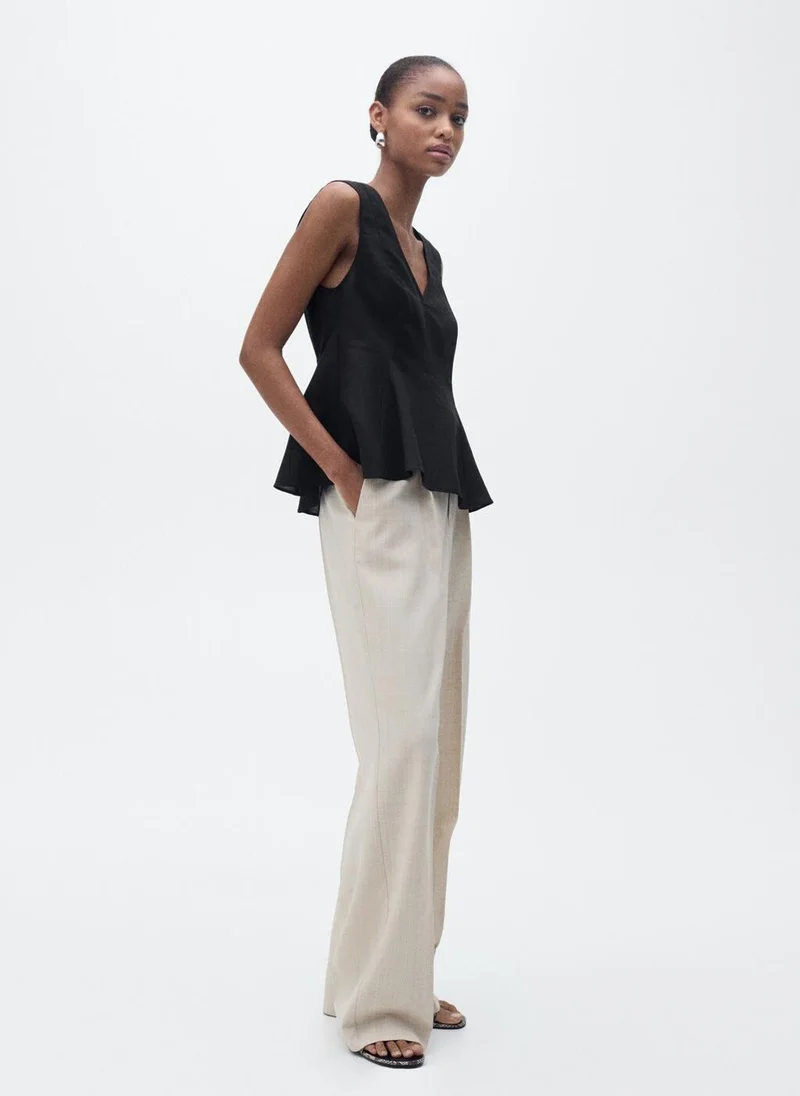MANGO Linen Blend Peplum Top