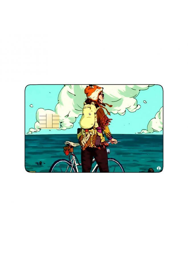 RKN PRINTED BANK CARD STICKER Cool Guy Drawing With Bike By The Sea - Image 2