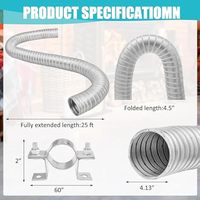 OUTSIDE AIR KIT FOR PELLET STOVES INCLUDES 2" X 60" ALUMINUM FLEX PELLET STOVE PIPE 2 PCS MOUNTING BRACKETS AND HEX SCREWS PELLET STOVE PIPE KIT - Image 2