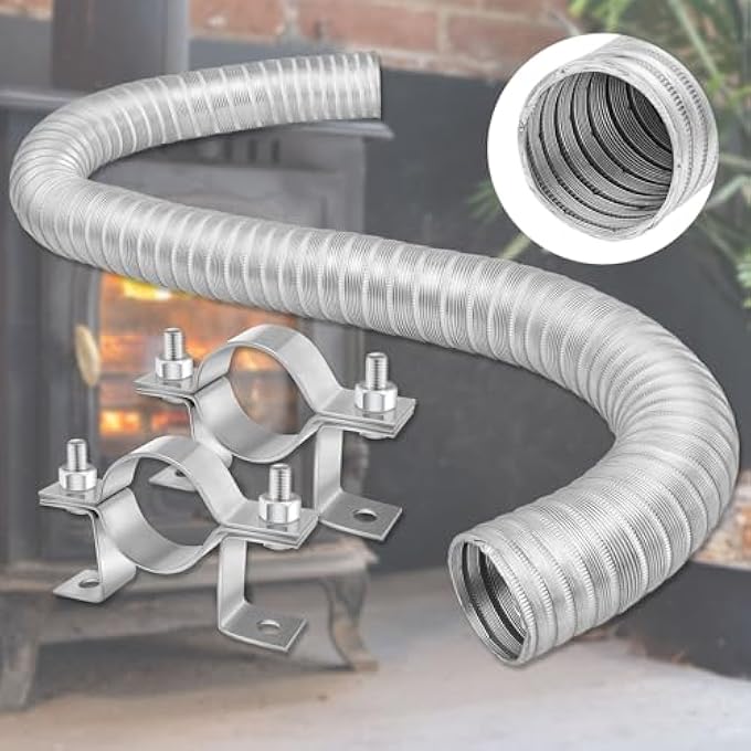 OUTSIDE AIR KIT FOR PELLET STOVES INCLUDES 2" X 60" ALUMINUM FLEX PELLET STOVE PIPE 2 PCS MOUNTING BRACKETS AND HEX SCREWS PELLET STOVE PIPE KIT - Image 1