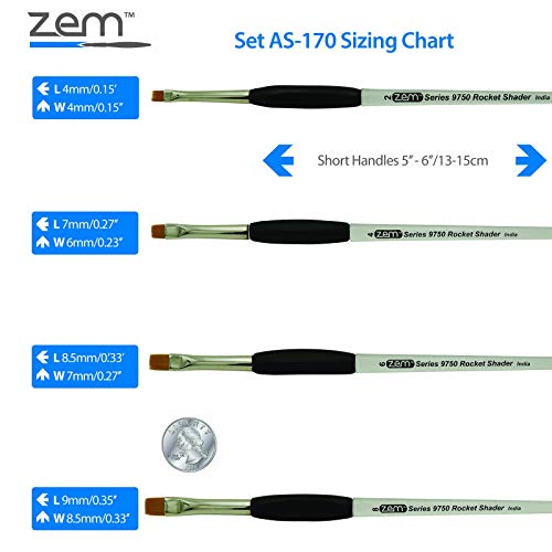 ZEM Brush Rocket Gel Grip Ergonomic Handle Short Shader | Bright Artist Paint Brush Set Sizes 2,4,6,8 - Image 3