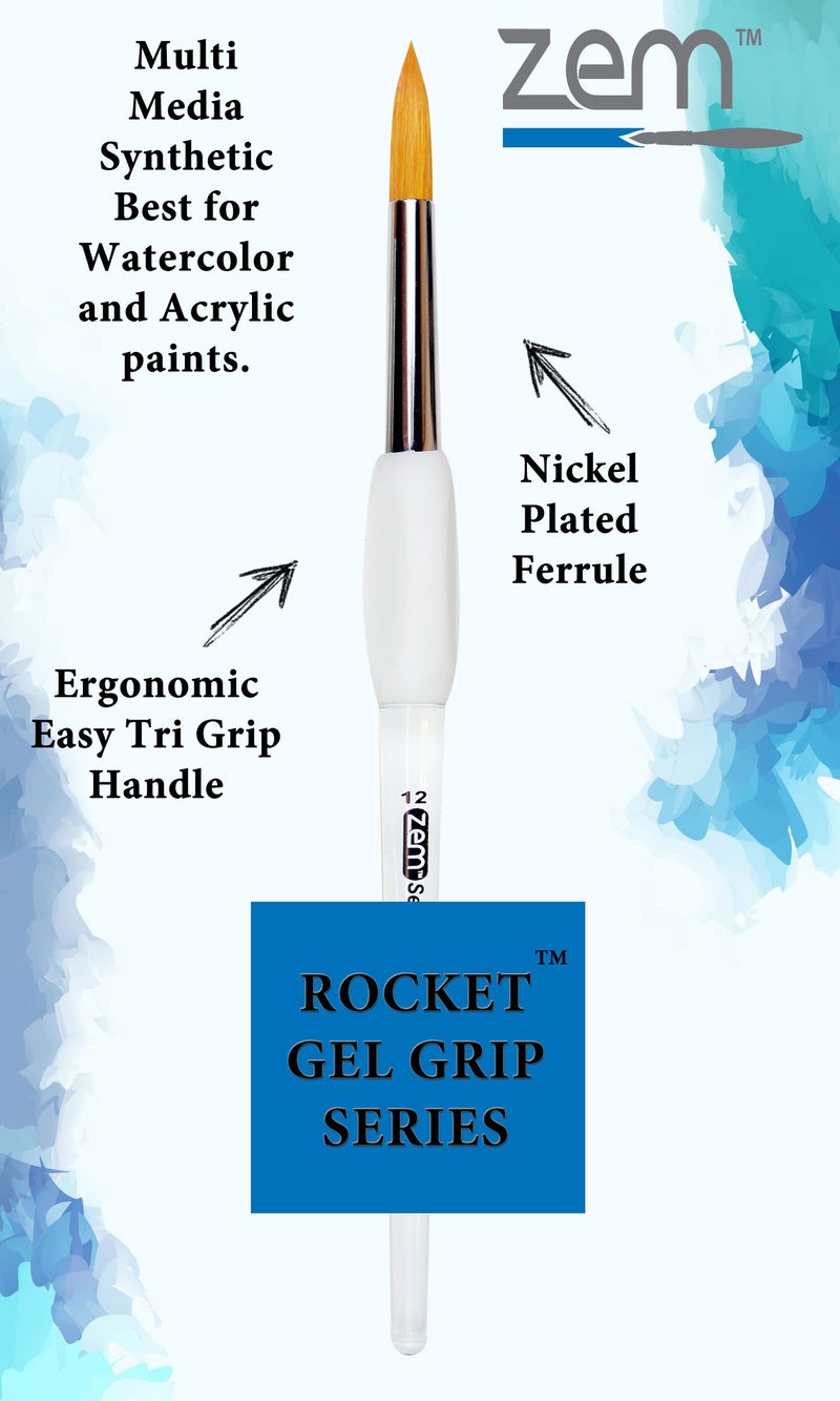 ZEM Brush Rocket Gel Grip Ergonomic Handle Short Shader | Bright Artist Paint Brush Set Sizes 2,4,6,8 - Image 4