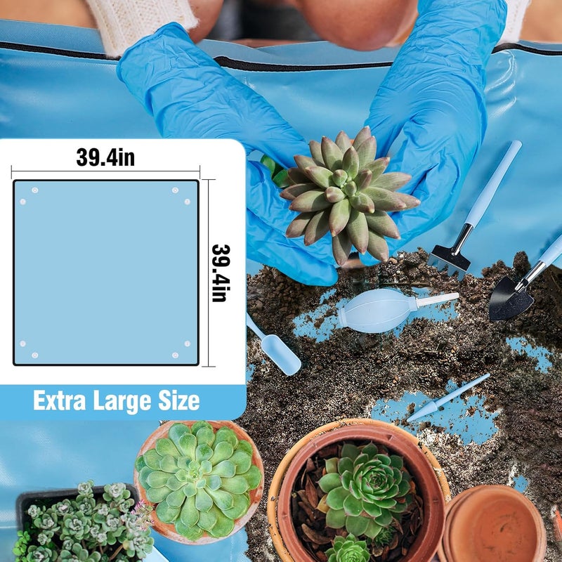 ANPHSIN 20 pcs Succulent Tool Set - 39.4" Indoor Plant Repotting Mat and 19 Pcs Mini Succulent Hand Tools, Garden Flower Plants Transplanting Supplies for Women Holiday Gardening Gifts Outdoor, Blue - Image 5