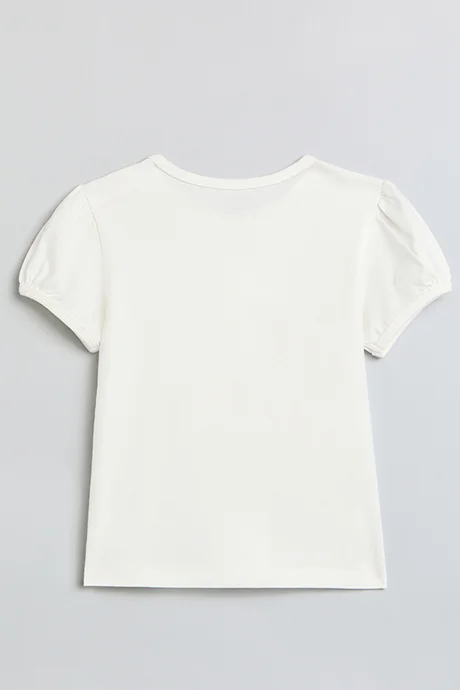أر أند بي Printed Top with Crew Neck and Puff Sleeves