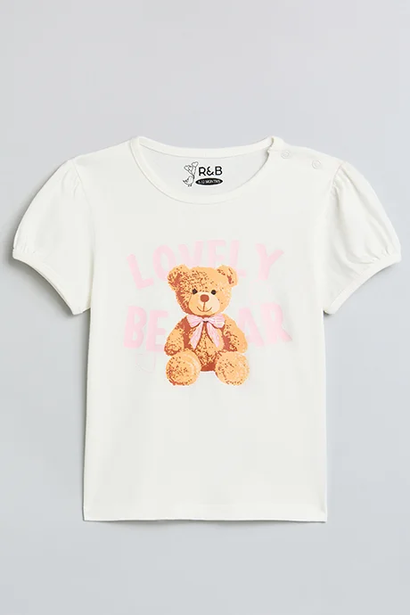 أر أند بي Printed Top with Crew Neck and Puff Sleeves