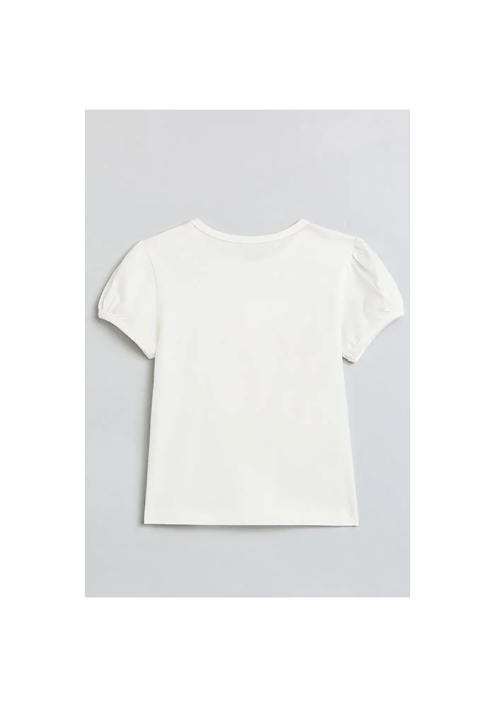 أر أند بي Printed Top with Crew Neck and Puff Sleeves