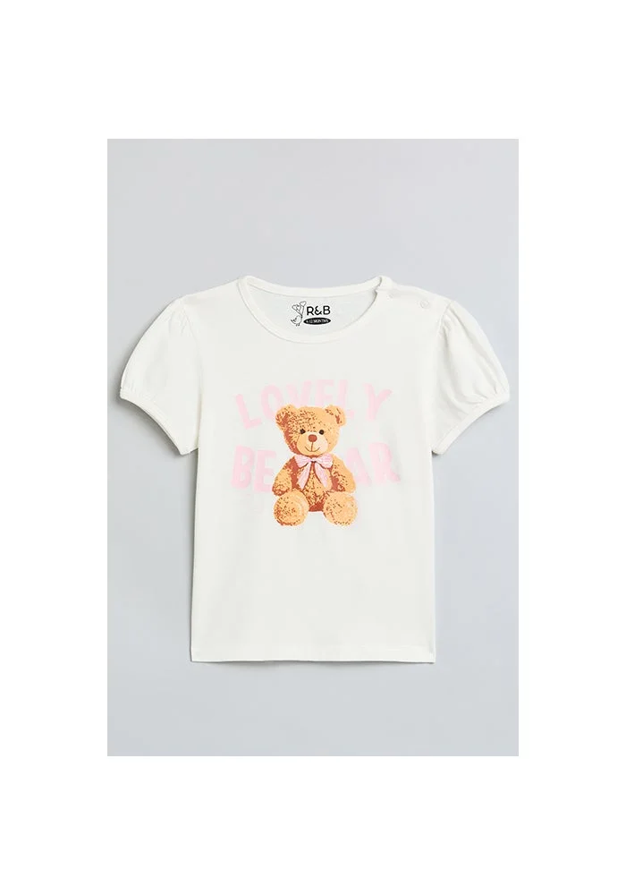 أر أند بي Printed Top with Crew Neck and Puff Sleeves