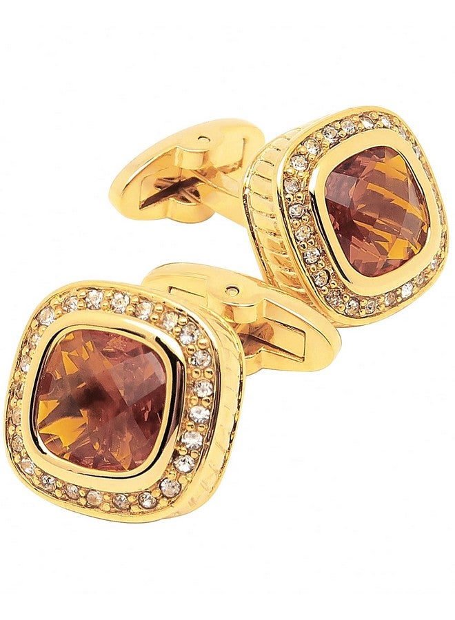 Jonwo 14K Gold Plated Brown Gem Stone Cufflinks For Men Wedding Dress Men Crystal Cufflink For Shirt Party Birthday Anniversary Dress - Image 1