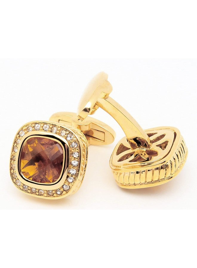 Jonwo 14K Gold Plated Brown Gem Stone Cufflinks For Men Wedding Dress Men Crystal Cufflink For Shirt Party Birthday Anniversary Dress - Image 5
