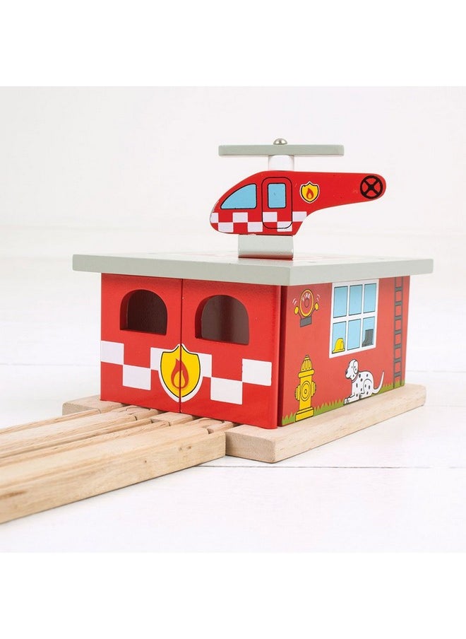 Bigjigs Rail , Firestation Shed, Wooden Toys, Bigjigs Train Accessories, Wooden Fire Station, Wooden Shed, Rescue Vehicles Toys, Wooden Train Sets, Wooden Toys For 3 4 5 Year Olds  - Image 2