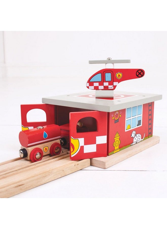 Bigjigs Rail , Firestation Shed, Wooden Toys, Bigjigs Train Accessories, Wooden Fire Station, Wooden Shed, Rescue Vehicles Toys, Wooden Train Sets, Wooden Toys For 3 4 5 Year Olds  - Image 3