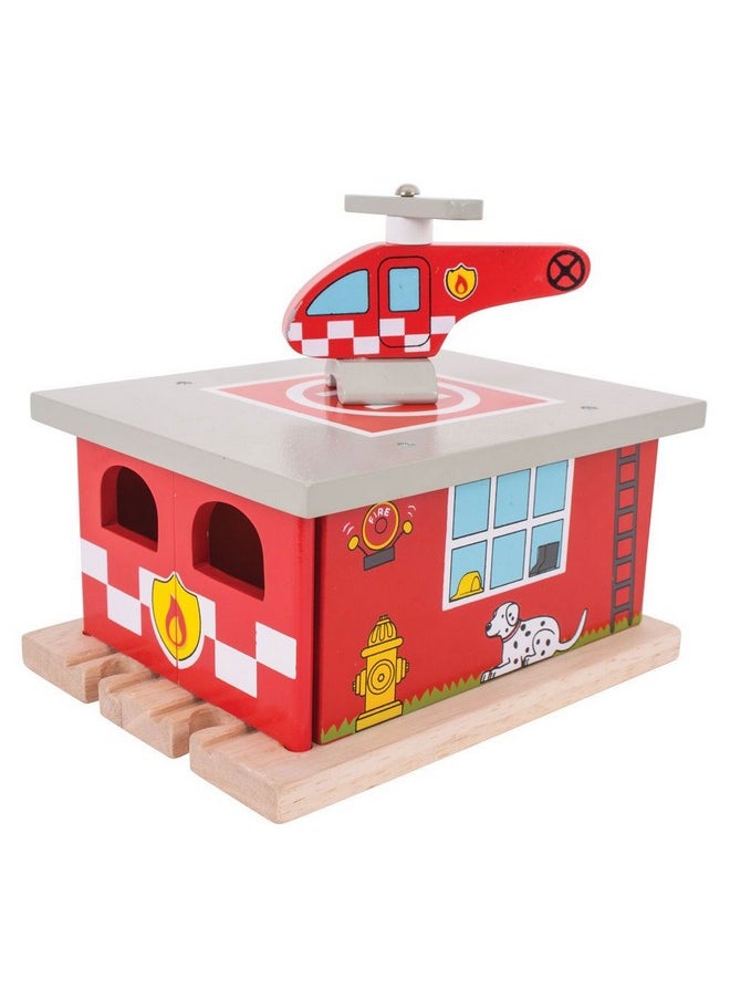 Bigjigs Rail , Firestation Shed, Wooden Toys, Bigjigs Train Accessories, Wooden Fire Station, Wooden Shed, Rescue Vehicles Toys, Wooden Train Sets, Wooden Toys For 3 4 5 Year Olds  - Image 4