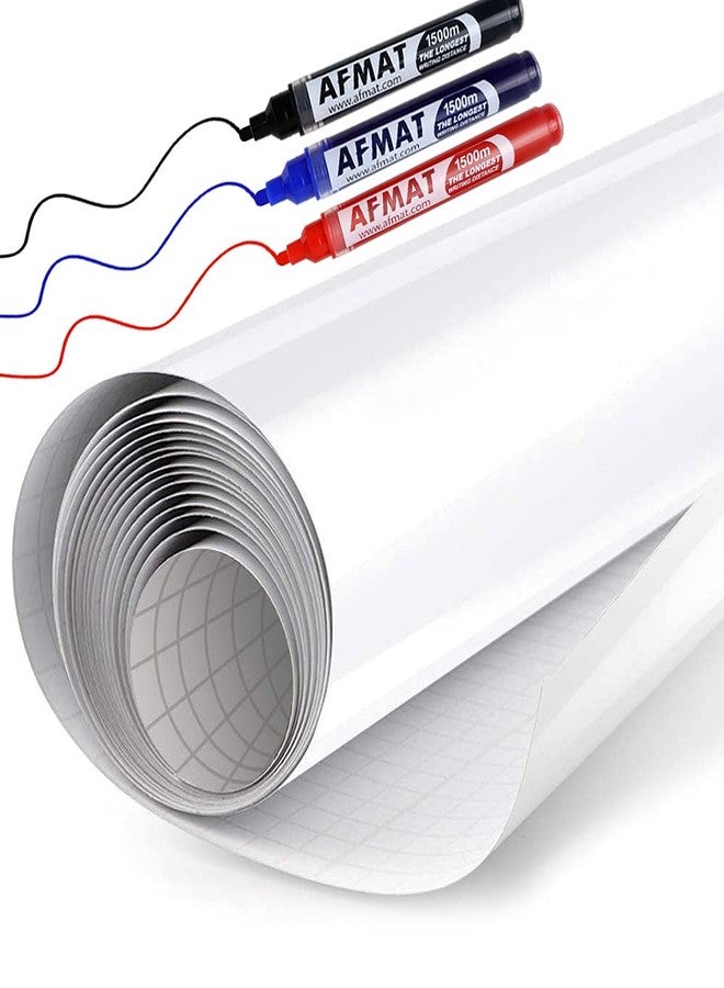 AFMAT WS11 White Board Sticker for Wall, 1.44x11ft Peel and Stick Whiteboard Wallpaper, Stain-Proof & Super Sticky Dry Erase Wall Decal, Dry Erase Contact Paper Roll Adhesive for Table/Door, 3 Markers