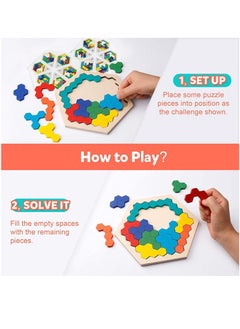 XICEN Wooden Jigsaw Puzzles for Kids Adults Polygon Blocks Tangram Teaser Toy Geometry Logic IQ Training Game Colorful STEM Montessori Educational Toy for All Ages Challenge  - Image 3