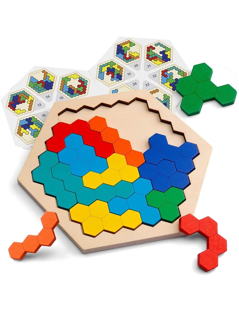 XICEN - Wooden Jigsaw Puzzles for Kids Adults Polygon Blocks Tangram Teaser Toy Geometry Logic IQ Training Game Colorful STEM Montessori Educational Toy for All Ages Challenge - Image 1