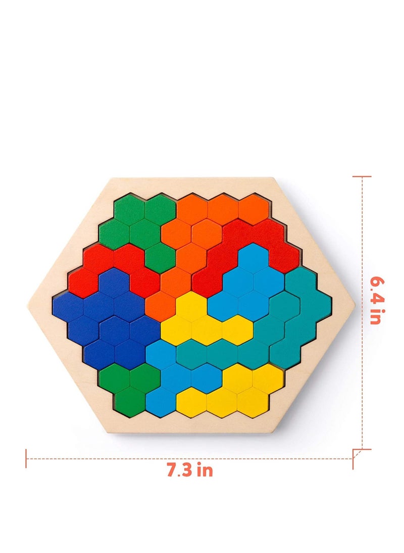 XICEN - Wooden Jigsaw Puzzles for Kids Adults Polygon Blocks Tangram Teaser Toy Geometry Logic IQ Training Game Colorful STEM Montessori Educational Toy for All Ages Challenge - Image 1